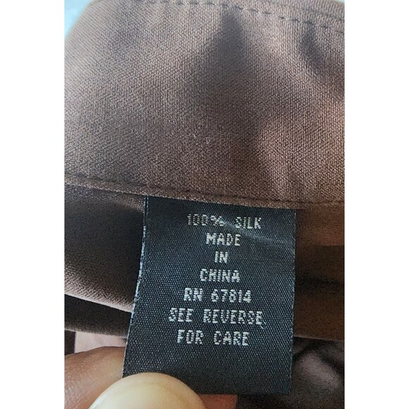 Vintage Genelli Button Shirt Men XL Brown 100 Silk Retro Sopranos 90s Wave Boho - Picture 6 of 11